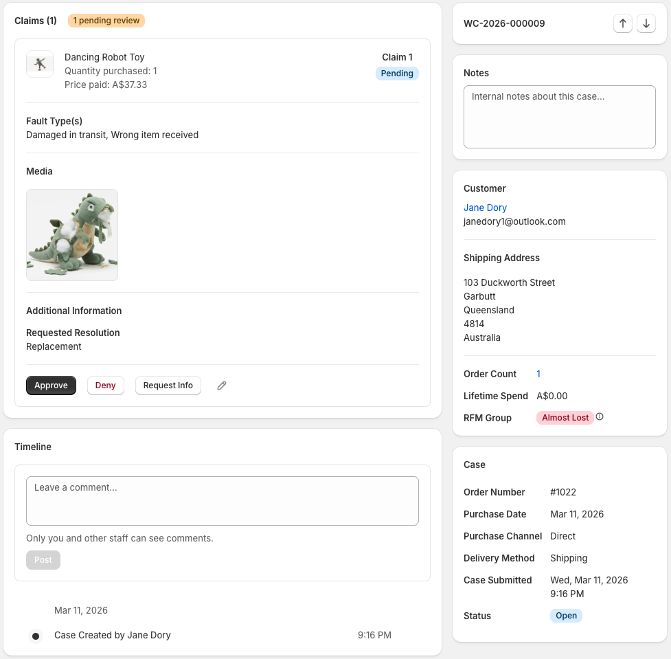 A grid of customer-submitted fault photos filtered by SKU